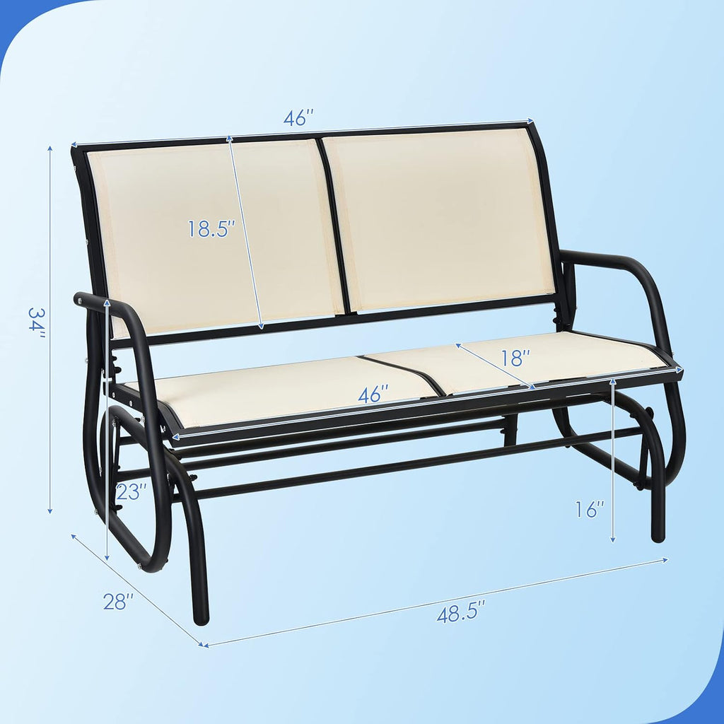 Giantex Swing Glider Chair 48 Inch with Spacious Space, 2 People Swing Lounge Glider Chair Cozy Patio Bench Outdoor & Indoor for Patio, Backyard, Poolside, Lawn Steel Rocking Garden Loveseat (Beige)