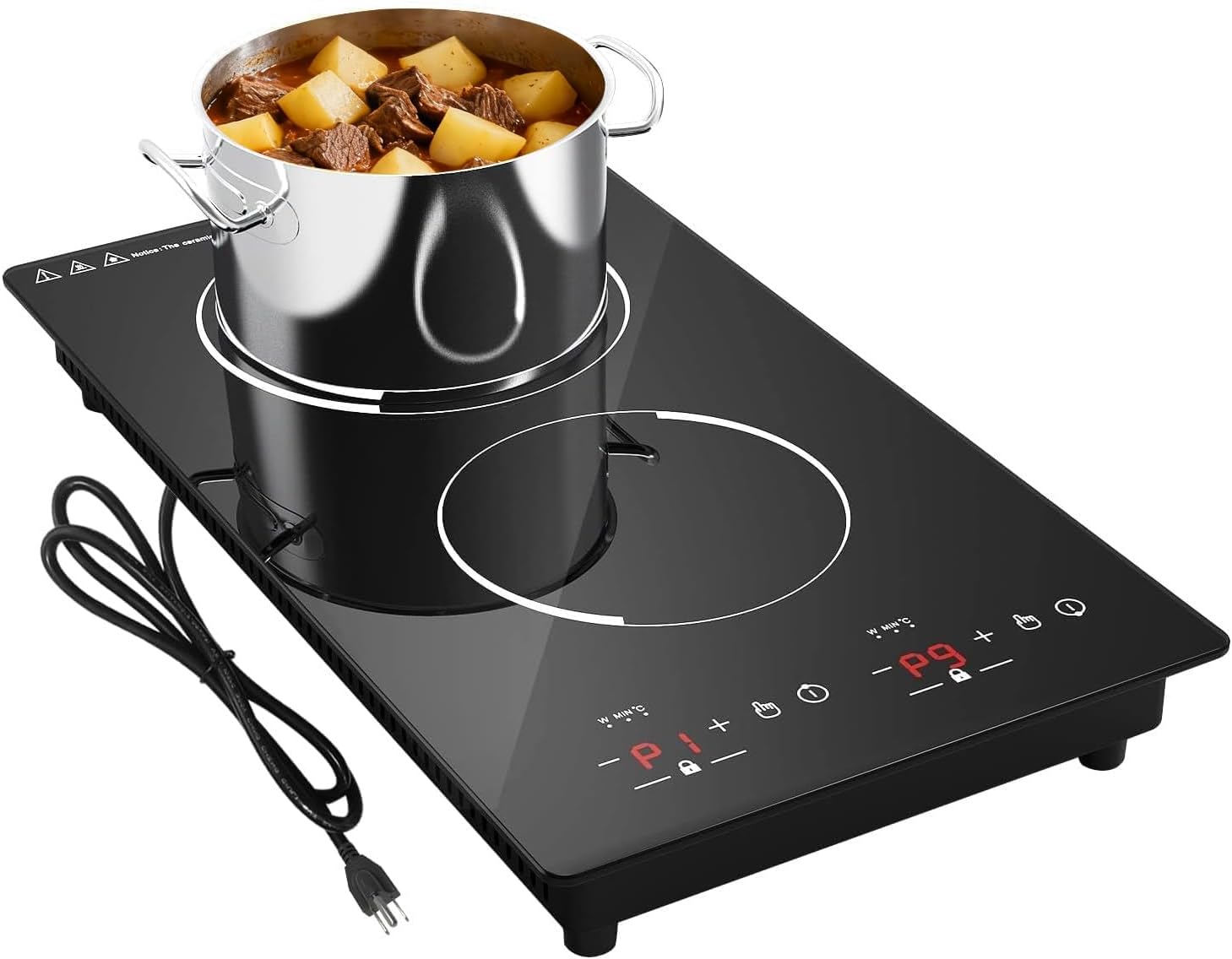 12' Induction Cooktop, Double Induction Cooktop 2 Burner 110v-120v Electric Stove Top, Countertop and Built-in, 9 Power Levels, Child Lock, 120 Mins Timer