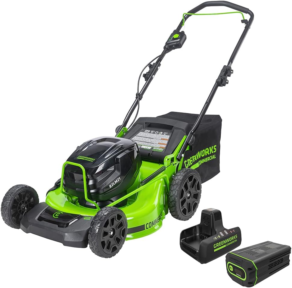 Greenworks 82V 21' (Push) Brushless Lawn Mower, 5.0Ah Battery and Dual Port Rapid Charger (Great for Landscapers and Professionals)
