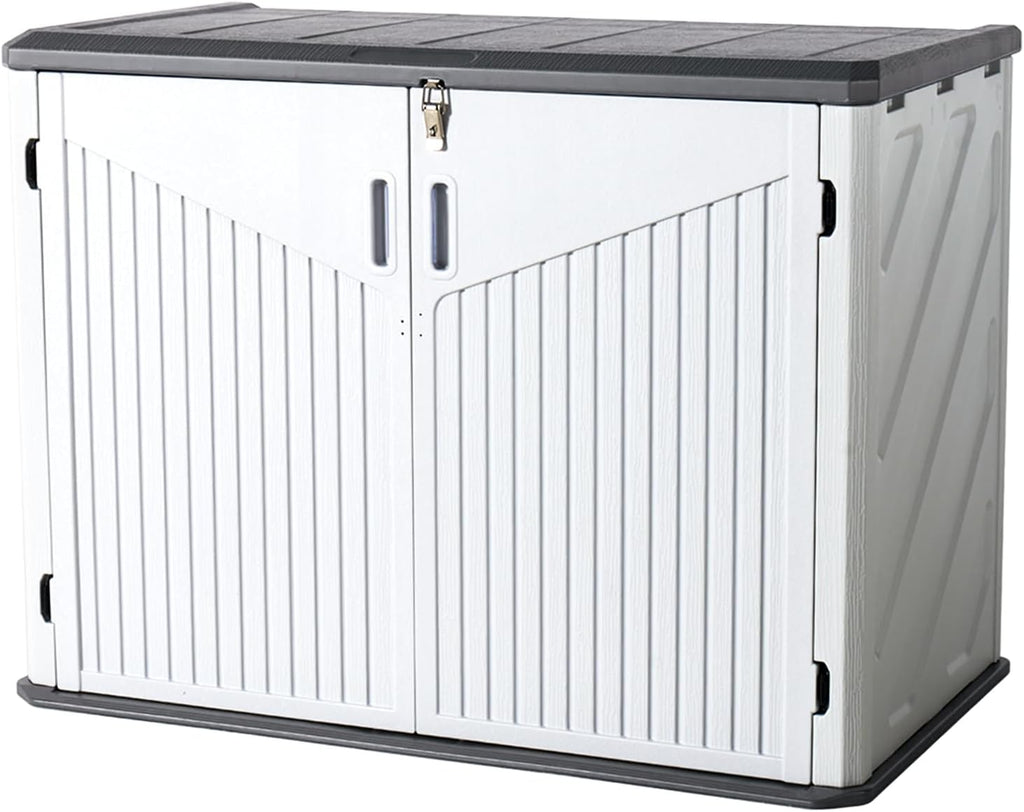 Aoxun Outdoor Storage Cabinet 35 Cu.Ft Resin Waterproof Horizontal Storage Shed for Garbage Bin, Generator, and Lawn Mower (White)