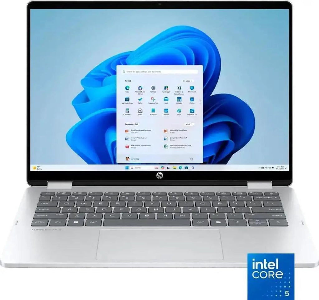 HP OmniBook 5 Flip 2-in-1 14' Full HD+ Touch-Screen Laptop | Intel Core 5 120U|Intel Graphics| Copilot | Webcam| Silver | 8GB RAM DDR5 | 512GB SSD |Windows 11 Home |Bundle with Stylus Pen