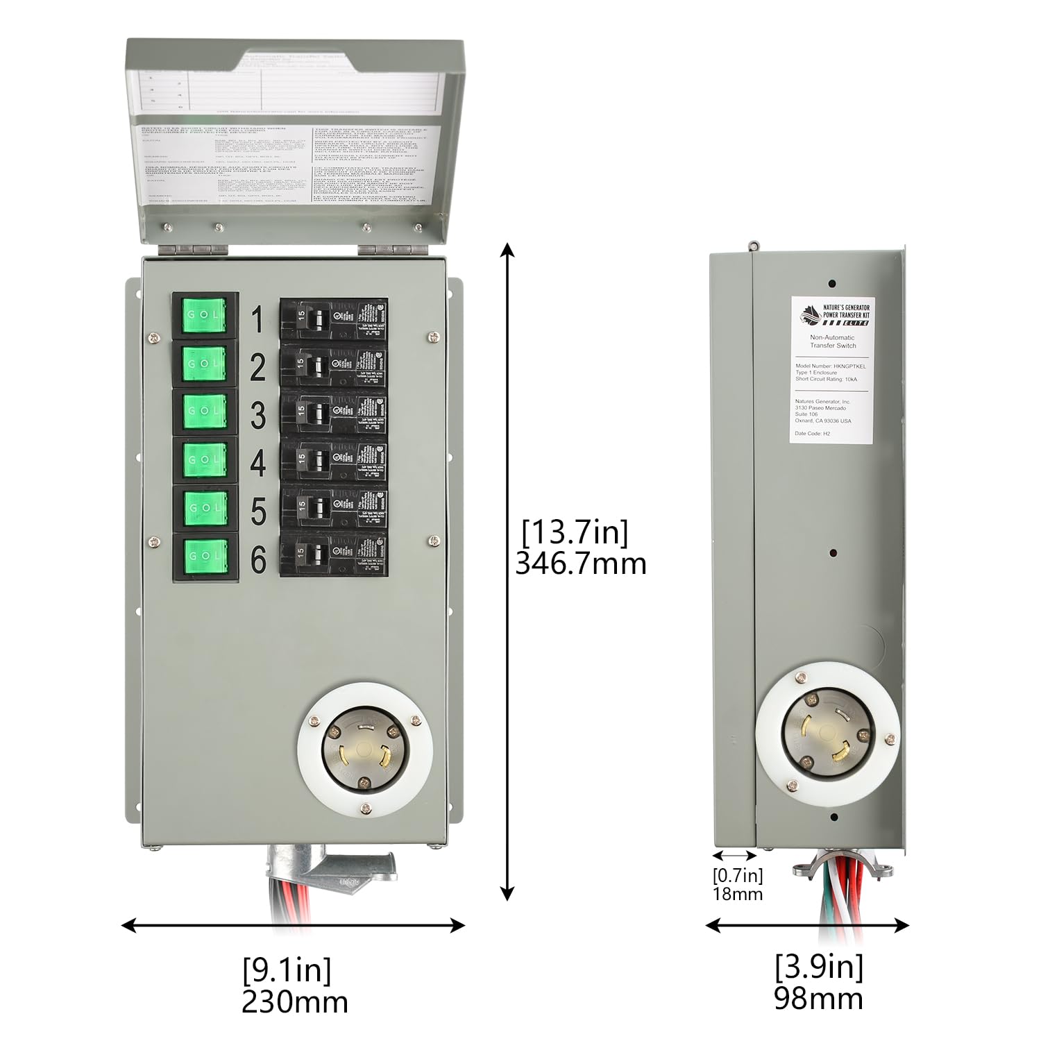 Nature's Generator Transfer Switch 6 Circuits 120V 30A Power Transfer Kit+Transfer Switch Flush Mount