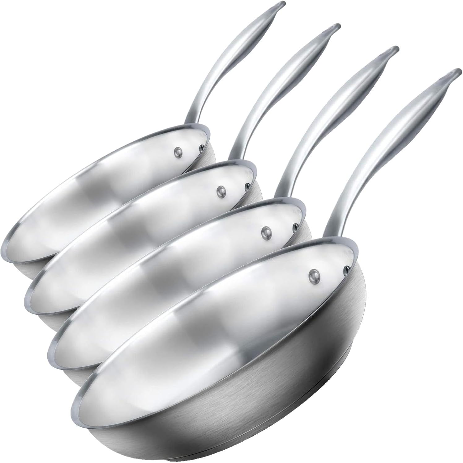 duxtop Tri-ply Stainless Steel Frying Pan with Stay-Cool Handle, Professional 8 inch Fry Pan with Induction Magnetic Bottom, Healthy Small Skillet, Dishwasher and Oven Safe | (Pack of 4)