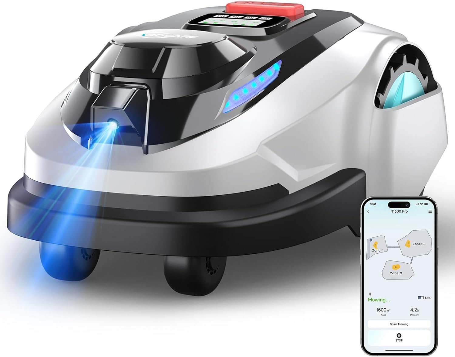 YARDCARE N1600 PRO Wireless Robot Lawn Mower, RTK+Vision Navigation, 0.4 Acre Coverage, APP Smart Control, Multi-Zone Mowing, Ordered Cutting Path, Smart Robot Lawn Mower for Yards