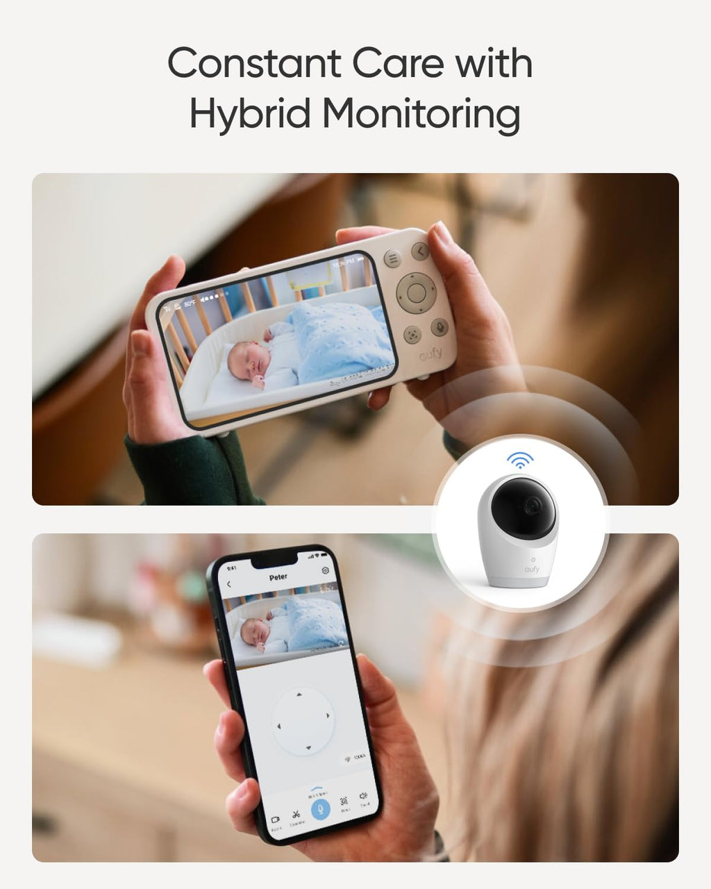 eufy Security E21 Baby Monitor with 4K UHD Camera, 5'' 720p Screen, Pan-Tilt and 8× Zoom, Dual Wi-Fi/Local Connection, 24/7 App Recording, Portable Built-in Battery-Powered Camera, ANR
