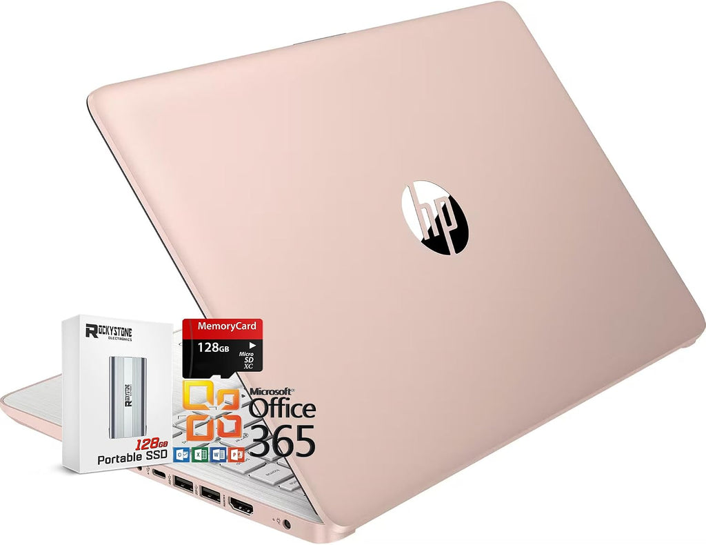 HP 14' HD Thin and Light Laptop, Intel Processor N150(Beat N4120), 16GB RAM, 256GB Storage(128GB UFC+128GB MicroSD), Office 365 1-Year, Copilot AI, WiFi6, BT5.4, HDMI, W/128GB PSD, Win11 S, Rose Gold