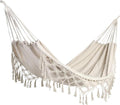 Heavy-Duty Canvas Hammock, 200x150 Cm Outdoor Hammock, Indoor and Outdoor Hanging Swing, Camping Leisure Hammock, Portable Cotton Rope Rocking Chair (White)