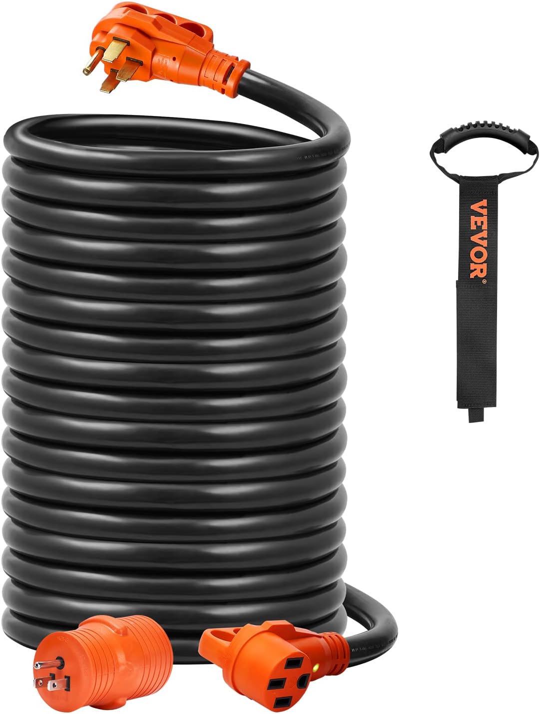 VEVOR 50FT 50 Amp RV Extension Cord, NEMA 14-50P to 14-50R, Heavy Duty STW 6/3+8/1 AWG Copper Wire, 125/250V Outdoor Power Cord for EV Charging RV Camper, 12500W, ETL Listed