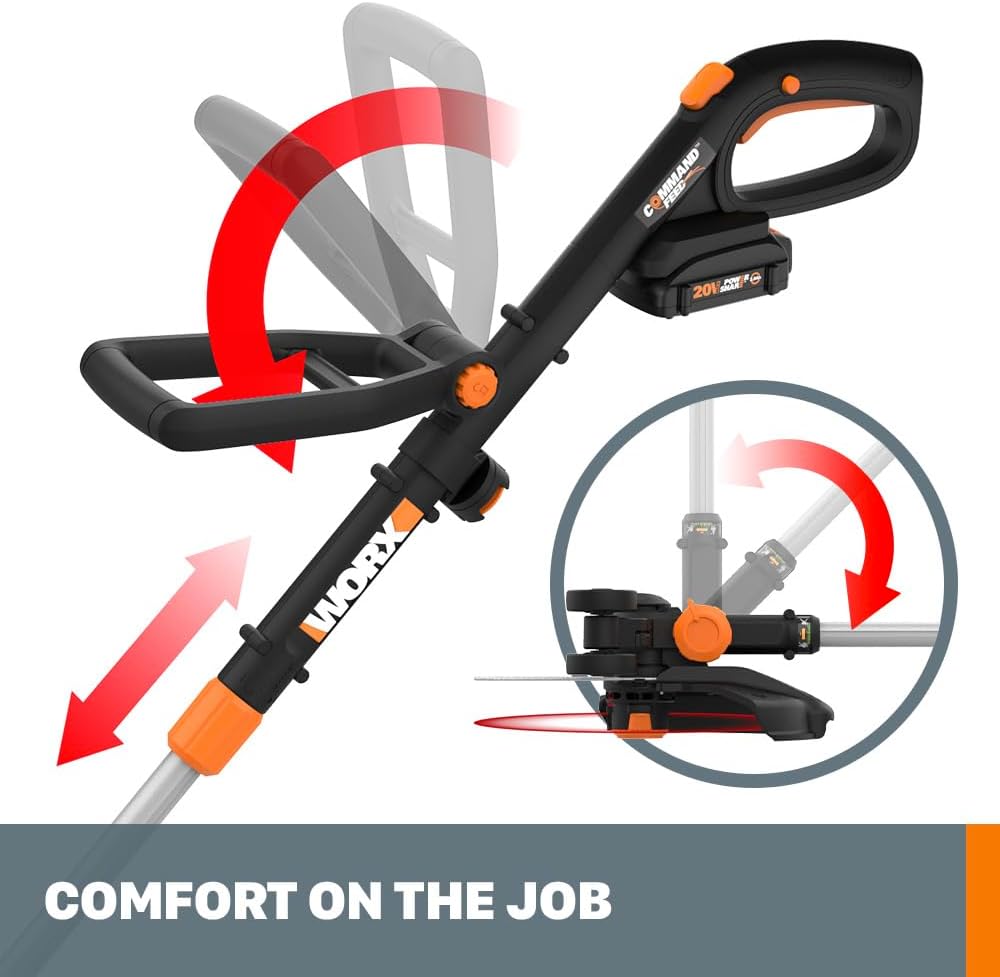 Worx 3 in 1 Cordless String Trimmer/Lawn Edger/Mini Mower, 12' Electric Weed Wacker with Command Feed, 20V Weed Eater with 5.5 LBS, 4.0 Ah Battery & Charger Included, WG170.3