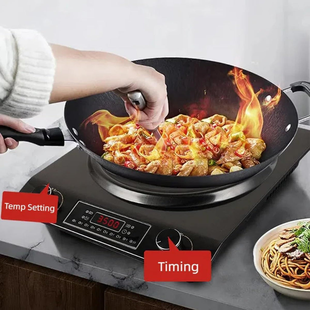3500-Watt Induction Cooktop with Concave Design, with 10 Temperature Levels, Portable Multifunctional Concave Induction Stove Electric Heater, with LCD Display & Knob Control (GOLD)
