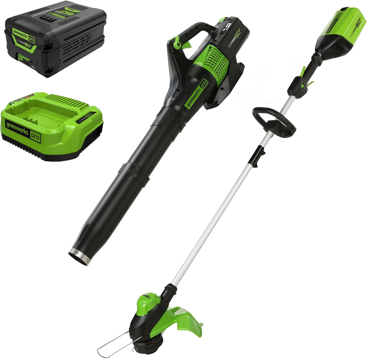 Greenworks 60V Cordless Yard Tool Combo Kit with 4.0Ah Battery & Charger – 13' Dual-Line String Trimmer and 540 CFM Leaf Blower