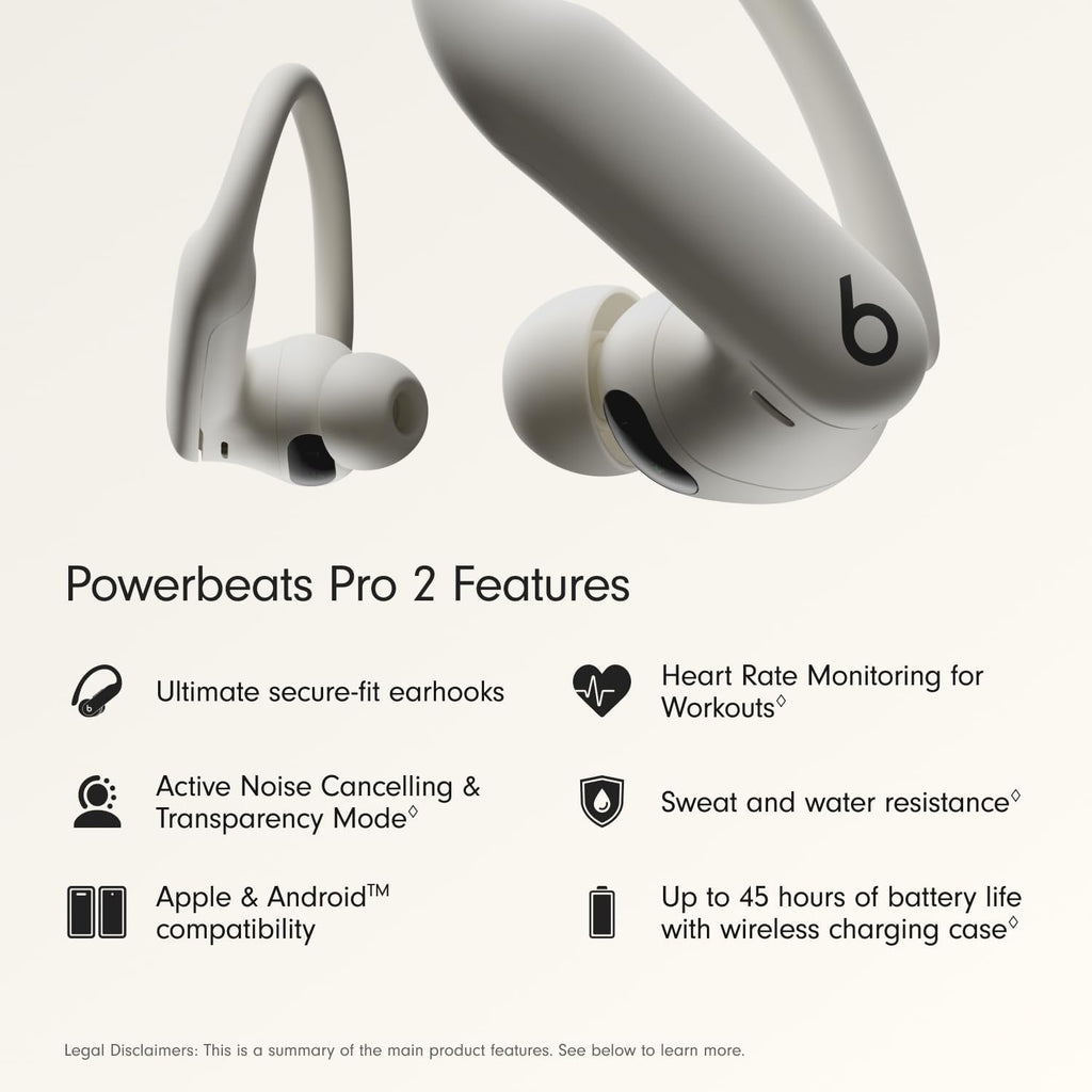 Beats Powerbeats Pro 2 - Wireless Noise Cancelling Workout Earbuds with Secure- Fit Earhooks, Up to 45-Hour Battery with Charging Case, Sweat & Water Resistant, Heart Rate Monitoring - Quick Sand