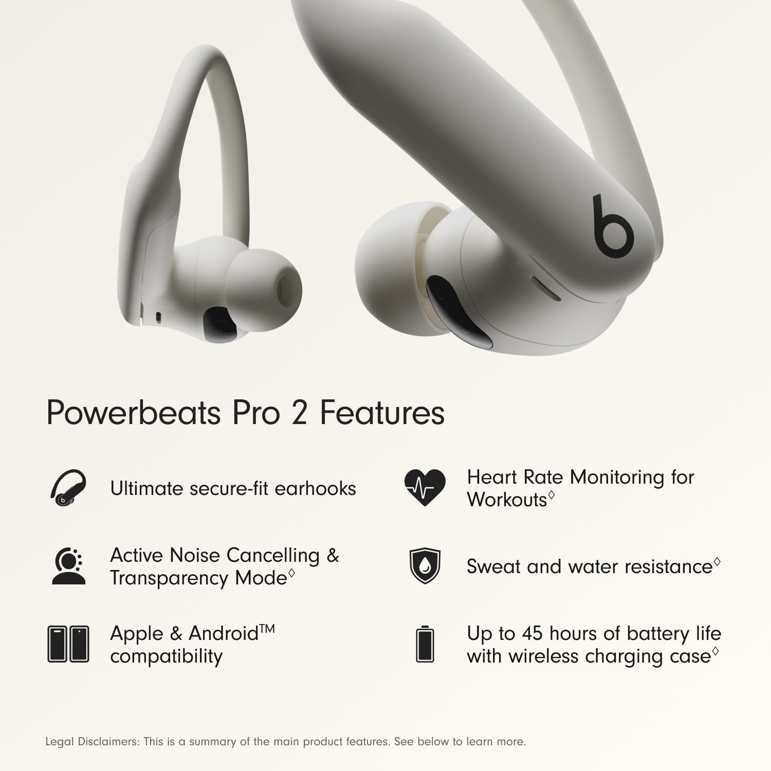 Beats Powerbeats Pro 2 - Wireless Noise Cancelling Workout Earbuds with Secure- Fit Earhooks, Up to 45-Hour Battery with Charging Case, Sweat & Water Resistant, Heart Rate Monitoring - Quick Sand
