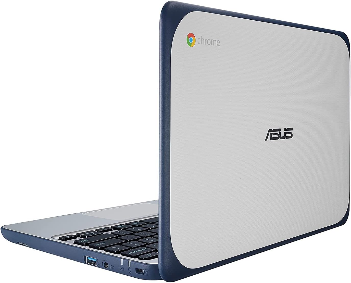 ASUS Chromebook C202SA-YS02 11.6' Ruggedized and Water Resistant Design with 180 Degree (Intel Celeron 4 GB, 16GB eMMC, Dark Blue, Silver)