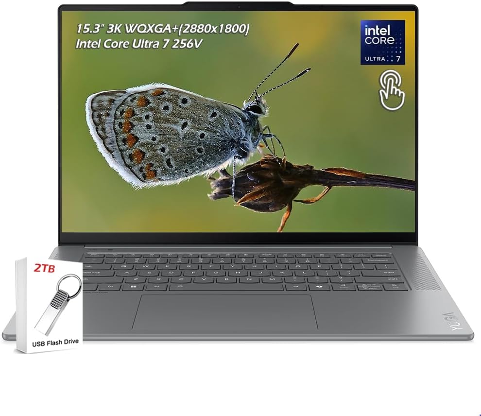 Lenovo Yoga Slim 7i Copilot+ PC 15.3' WQXGA+ (2880x1800) IPS 500nits Touch Laptop, Intel Core Ultra 7 256V, 16GB LPDDR5X RAM 1TB SSD, WiFi7, Backlit KB, Win11, Luna Grey, w/2TB USB Drive, W/GaLiMu