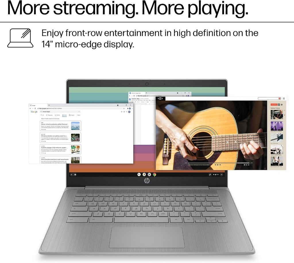 HP Chromebook 14 Laptop (14' Anti-glare, Intel 4-Core Celeron N4120, 4GB RAM, 128GB Storage (64GB+64GB SD)) for Home & Student, Lightweight, 14-Hr Battery Life, Webcam, Wi-Fi, IST HUB, Chrome OS, Grey