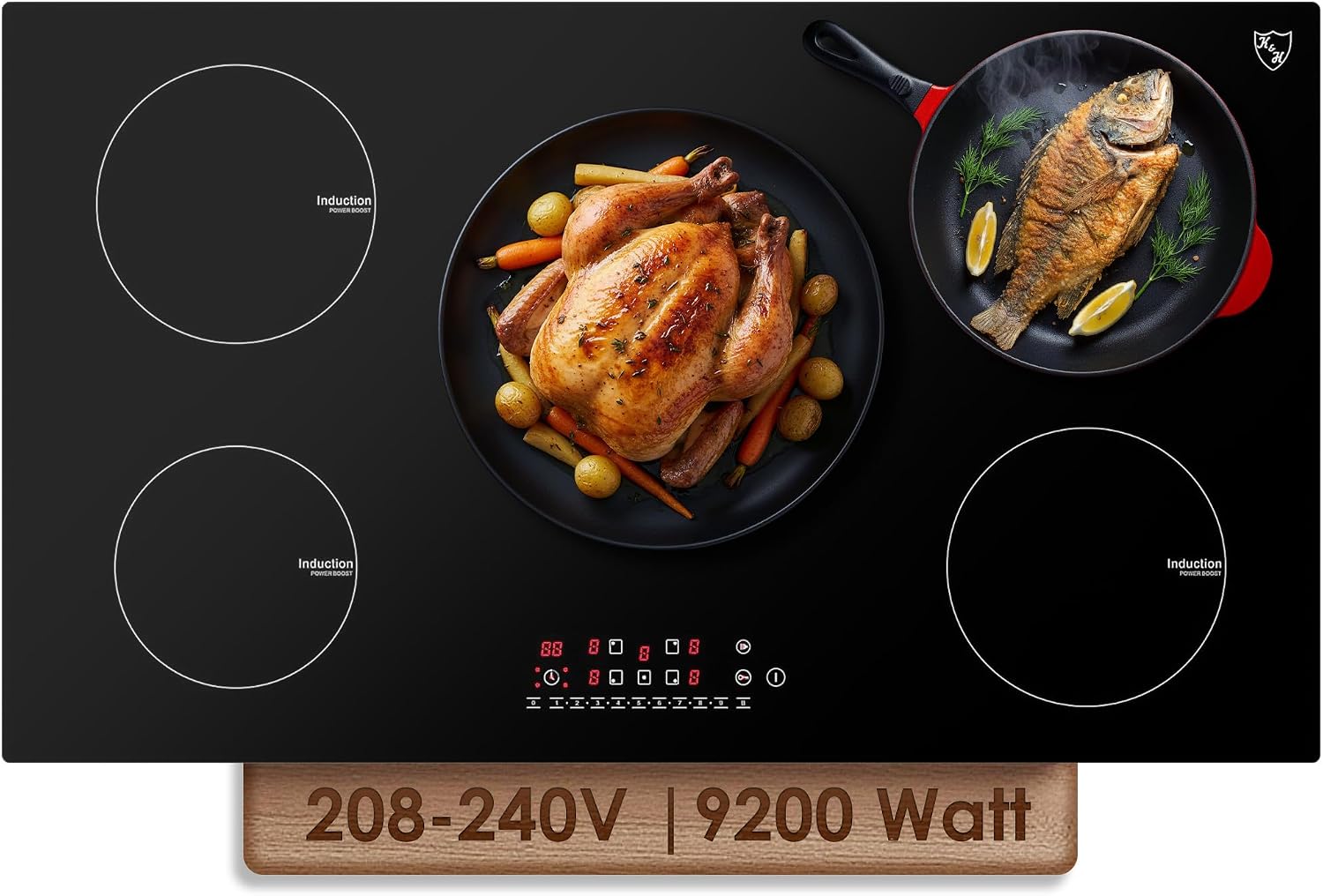 K&H 5 Burner Induction Cooktop - 36 Inch Built-In Electric Cermic Stove Top - 17 Heating Levels, 240V, 9200W High-Power Built-in Electric Stove Top - Child Lock, Timer & Touch Control - IN36-9205