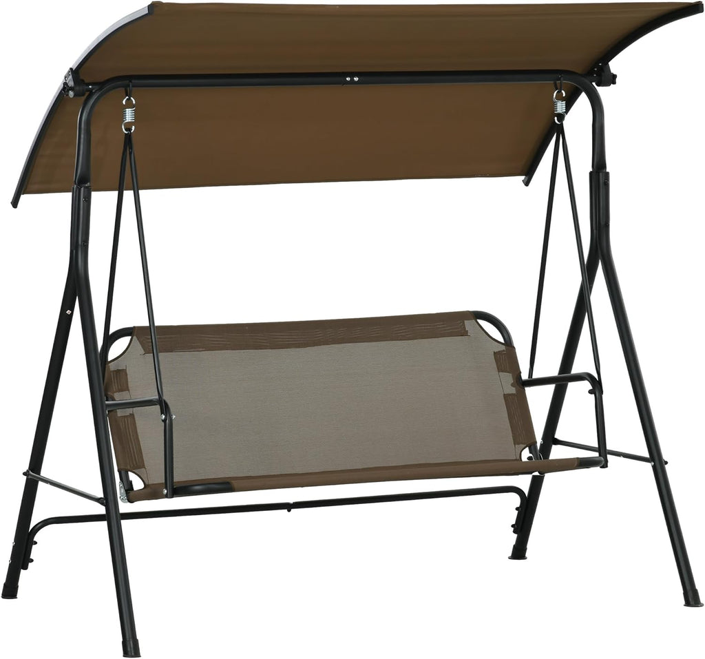 Outsunny 3-Person Porch Swing with Stand, Outdoor Swing for Patio Porch with Adjustable Tilt Canopy and Comfortable Swing Bench-Style Seat, Steel Frame, Brown
