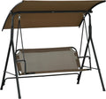 Outsunny 3-Person Porch Swing with Stand, Outdoor Swing for Patio Porch with Adjustable Tilt Canopy and Comfortable Swing Bench-Style Seat, Steel Frame, Brown