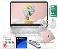 HP Ultra Thin 14' Laptop with Copilot, Intel N150, 16GB RAM, 384GB(128GB eMMC+256GB SD Card) • HUB • Mouse, Windows 11 Pro, 1-Year Office 365, Lightweight Rose Gold Notebook for Work & School