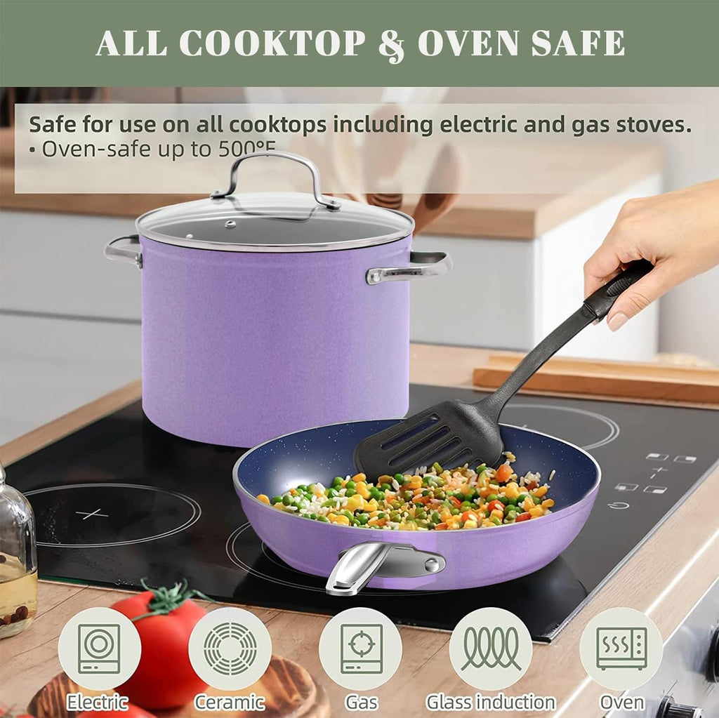 Nuwave 12pc Forged Lightweight Cookware Set, G10 Healthy Duralon Ceramic Ultra Non-Stick Coating, Vented Tempered Glass Lids, Stay-Cool Handles, Induction-Ready & Works on All Cooktops, PFAS Free