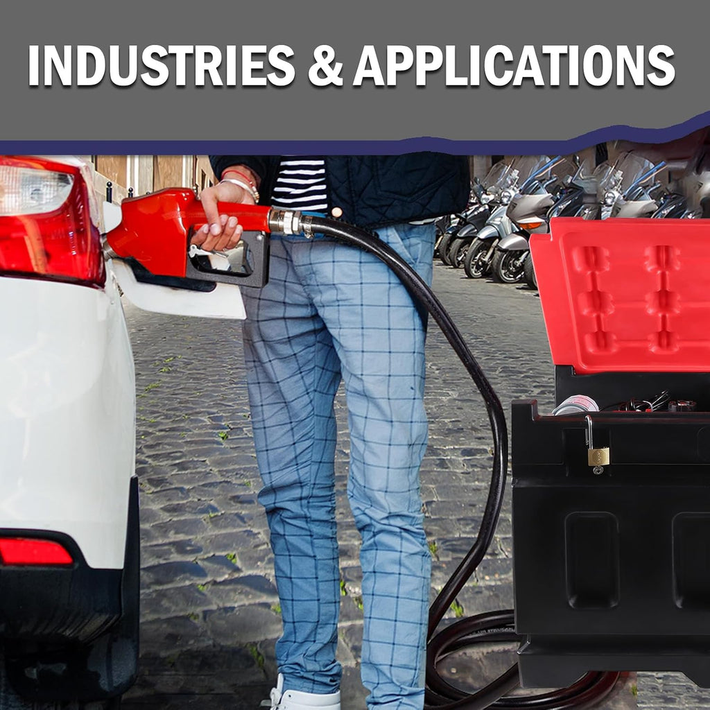 Portable Diesel Tank, 48 Gallon Capacity & 12 GPM Flow Rate, Portable Fuel Tank with 12V Electric Transfer Pump and 13.1ft Rubber Hose, PE Diesel Transfer Tank for Easy Fuel Transportation Black