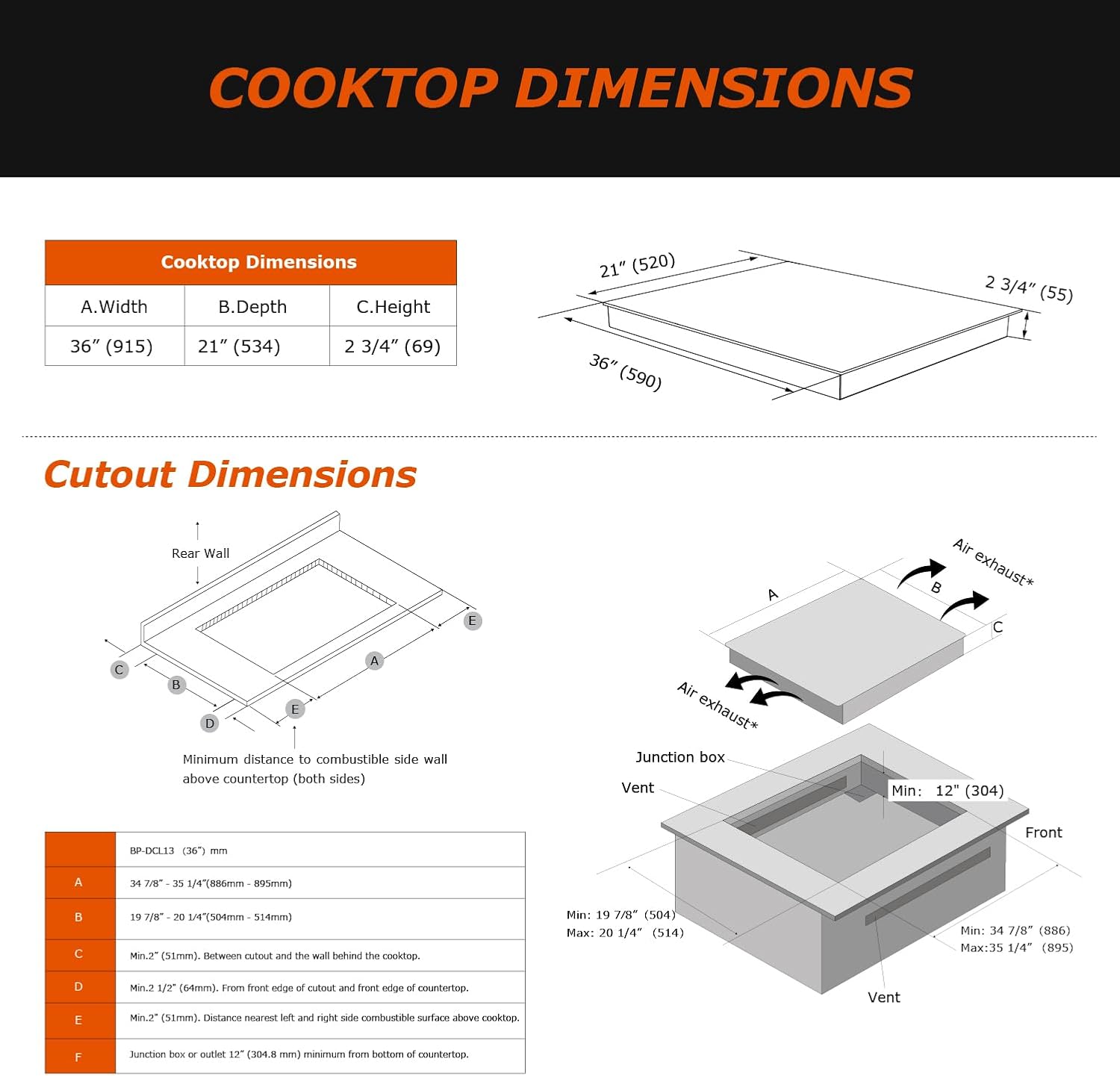 36 Inch Induction Cooktop 5 Burners, Flat Glass Top Electric Stove Hob with Bridge-SYNC, 3 Preset Modes Booster, Timer, Pause, Child Lock, Drop in, 208~240V/50A, Black