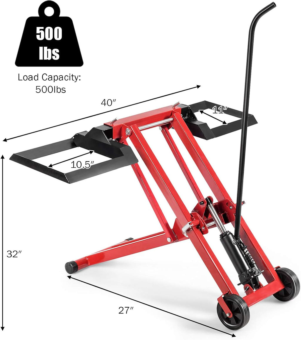 Goplus Lawn Mower Lift, 500LBS Capacity Zero Turn Mower Lift with Hydraulic Jack, Non-Slip Wheels, Adjustable Movable Lawn Mower Lift Jack for Riding Tractors, Lawnmowers