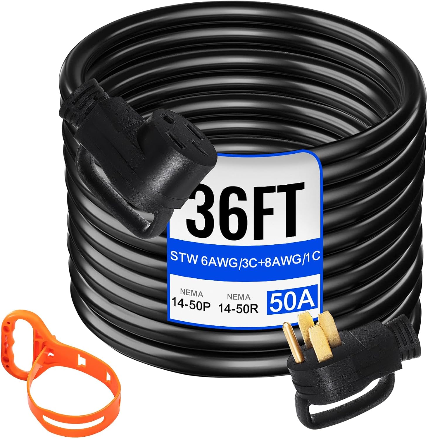 VEVOR 36 FT 50 Amp RV Extension Cord Durable Premium Power Cord RV 26.5mm Wire Diameter Extension Cord Copper Wire RV Cord Power Supply Cable for Trailer Motorhome Camper with Handles