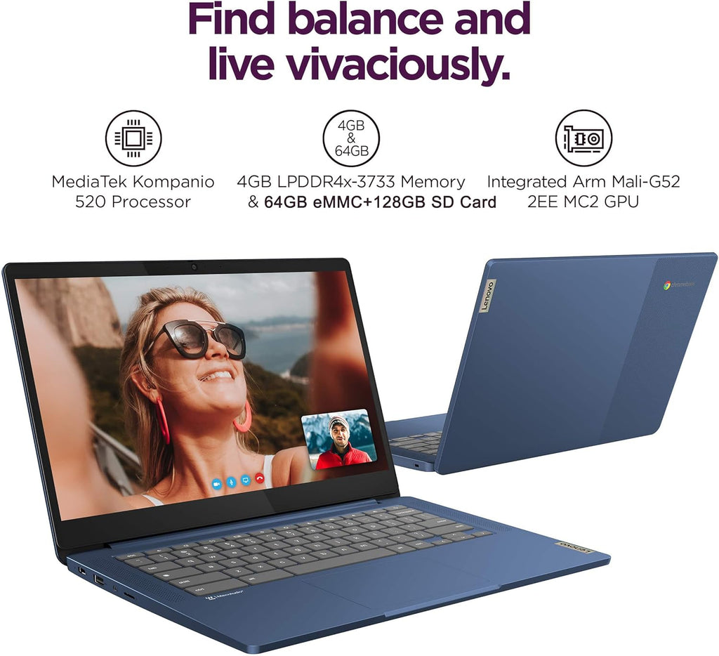 Lenovo Chromebook 14 Laptop (14' FHD Touchscreen, 8-Core 2.0GHz Processor, 4GB RAM, 192GB (64GB eMMC + 128GB SD Card)), Anti-Glare, Webcam, 13-Hr Long Battery Life, IST HUB, Chrome OS w/Google AI