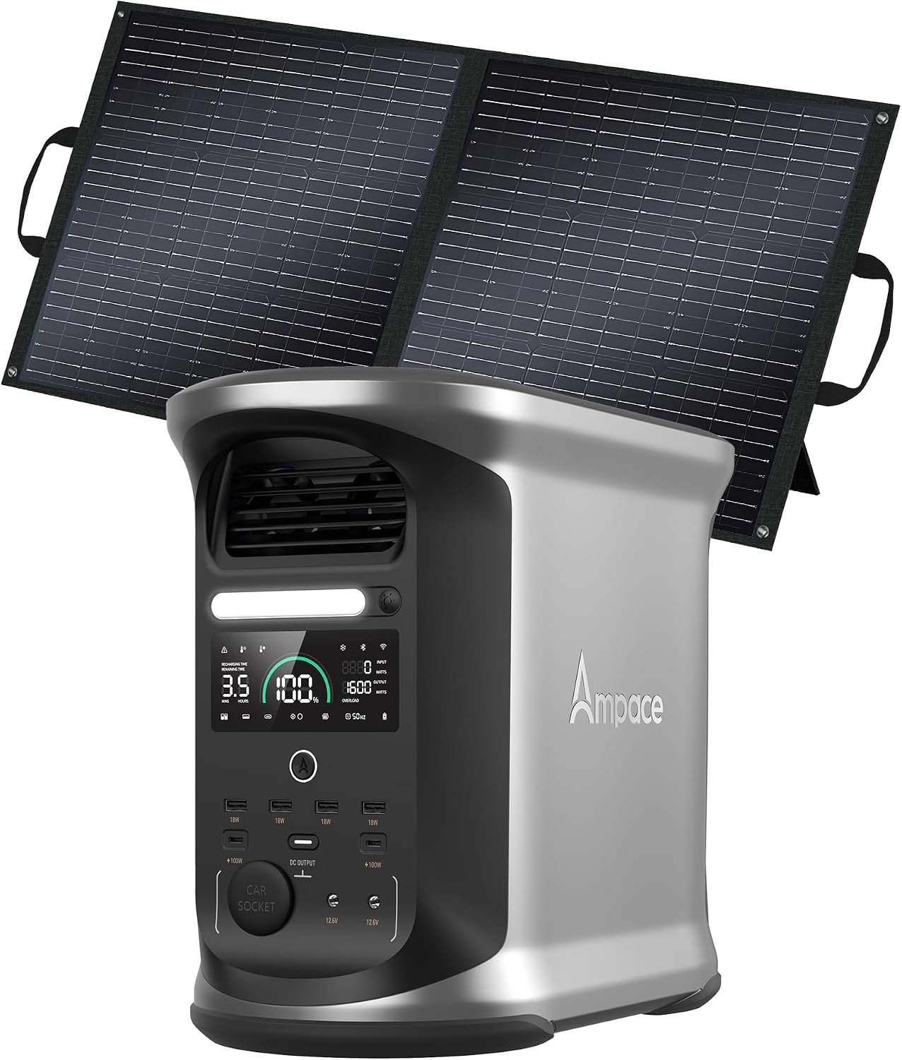 AMPACE Andes 1500 Power Station with 100W Solar Panel, 2400W/1462Wh Solar Generator with 4 AC Outlets, 1H Full Charging, APP Control Emergency Power Station for Home, Camping & RVs