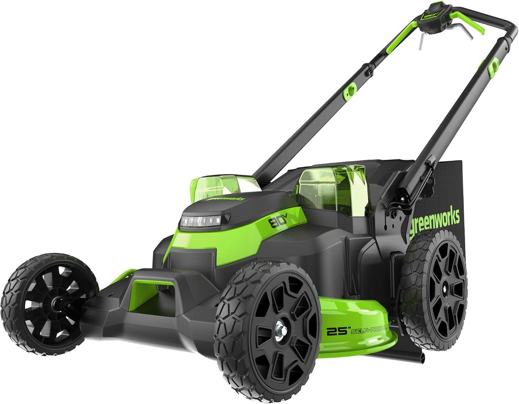 Greenworks 80V 25' Brushless Cordless (Self-Propelled) Dual Blade Lawn Mower (LED Headlight + Aluminum Handles), Battery And Charger Not Included