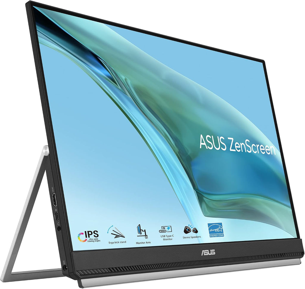ASUS ZenScreen 24' (23.8' viewable) 1080P Portable USB-C Monitor (MB249C) - FHD, IPS, Eye Care, Speakers, Multi-Stand Design, Kickstand, C-clamp Arm, Partition Hook, Carrying Handle, WFH Monitor