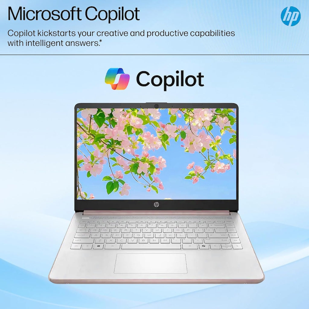 HP 14' HD Student Business Laptop, Intel Quad-Core N150, 8GB RAM, 192GB Storage, (128GB eMMC+64GB SD Card), 1 Year Office 365, Slim Design, Webcam, HDMI, Bluetooth, WiFi, Win 11, Rose Gold