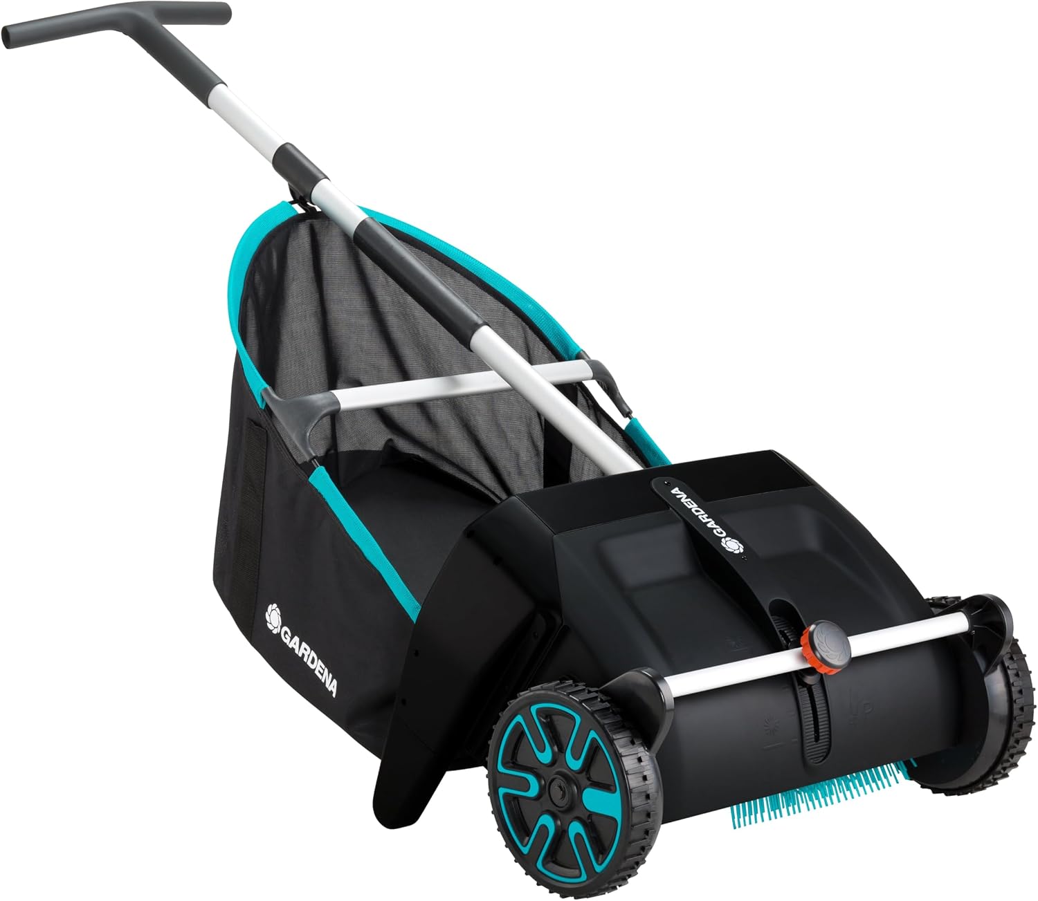GARDENA Lawn & Leaf Collector Sweeper - Manual Lawn Sweeper - Large Capacity Hopper Bag - Adjustable Height Wide Brush Pickup - Easy to Maneuver Yard Debris Collector - Space Saving Storage - 03565