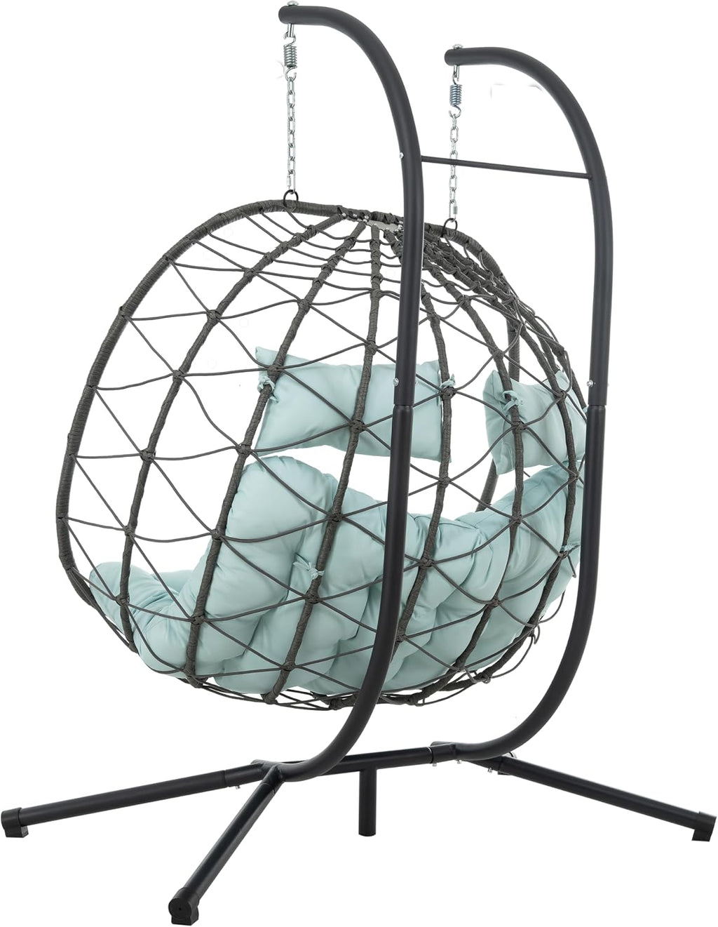 2 - Person Hanging Egg Chair with Stand, Steel Frame, for Outdoor & Indoor Use Double Wicker Egg Chair for Patio, Garden, or Balcony Blue
