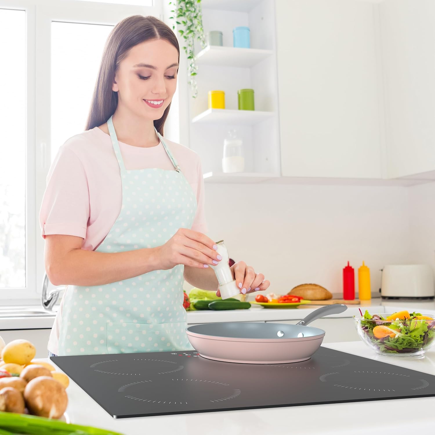 CDV 6000W Built-in Induction Cooktop 4 Burners, 24 Inch Electric Cooktop Touch Control Ceramic Glass Plate 9 Power Levels Fast Heating Safety Child Lock