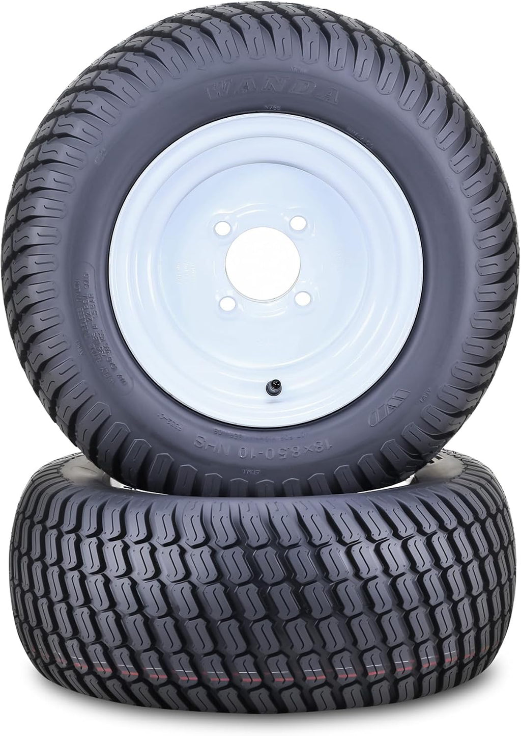 WANDA Lawn Mower Tractor Tire Wheel Assembly 18X8.5-10 4-Ply with 4 Lugs on 4' PCD White Wheel-13029,SET 2