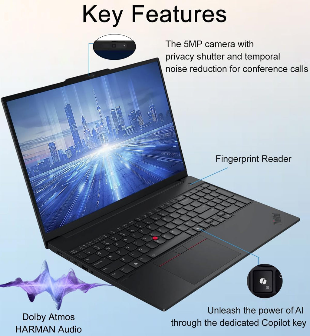 Lenovo ThinkPad E16 Gen 3 Business AI PC Laptop (16' FHD+ Anti-Glare, Intel 16-Core Ultra 7 255H (> i9-13900H), 16GB DDR5 RAM, 512GB SSD) Backlit, Fingerprint, 5MP Webcam, Thunderbolt 4, Win 11 Pro