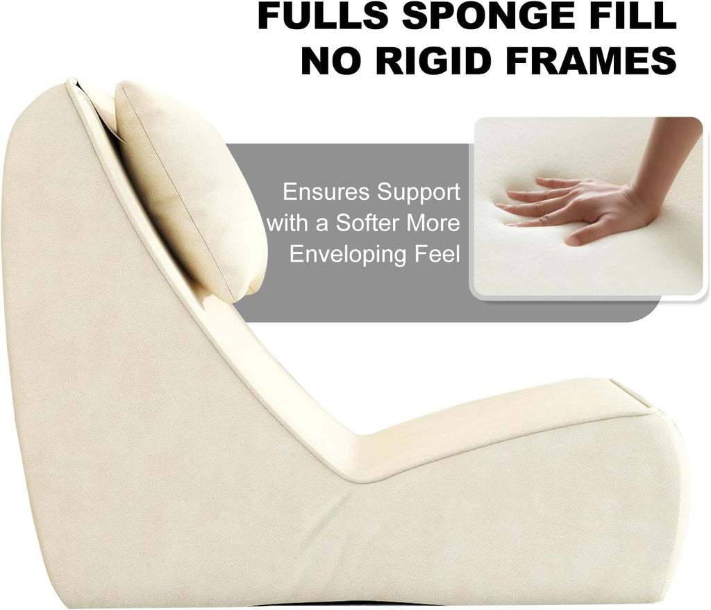 Giant Bean Bag Chair for Adults - Indoor Chaise Lounge with Neck Pillow & Ottoman, All-in-One Sponge Design, Comfy Floor Chair for Reading, Gaming, Napping, and Movies (Khaki)