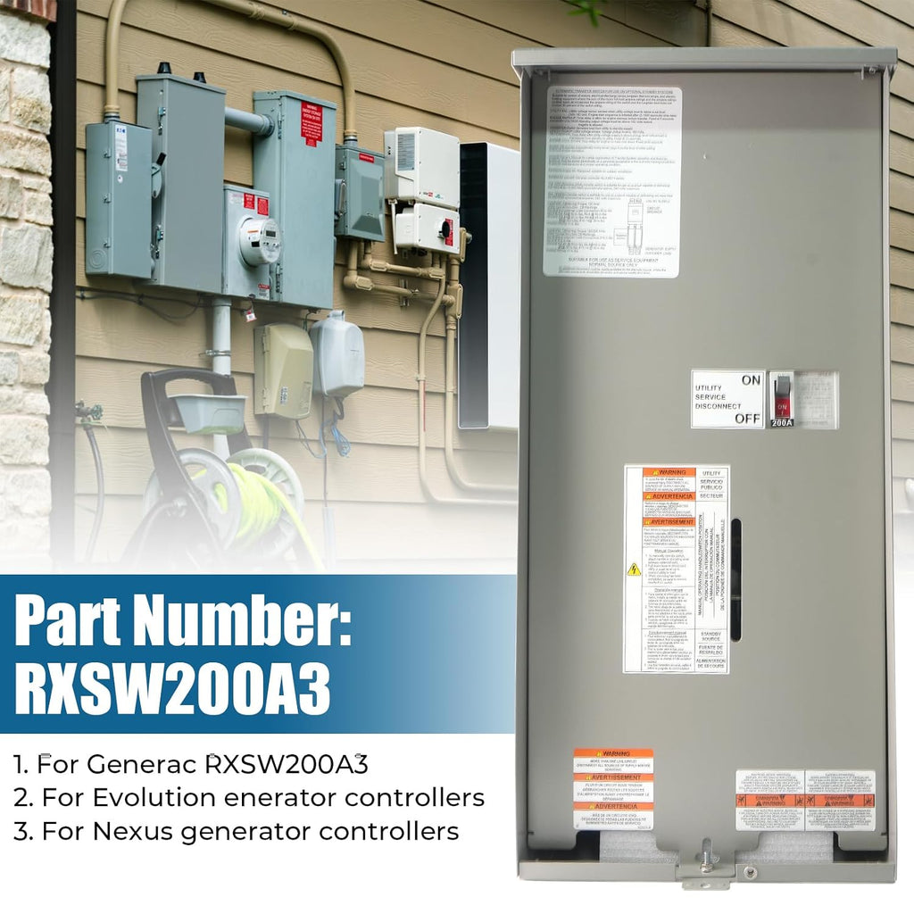 200 Amp Automatic Transfer Switch Replacement for Generac RXSW200A3 - Service Entrance Rated - NEMA 3R Outdoor Aluminum Enclosure - Compatible with Evolution or Nexus Controllers