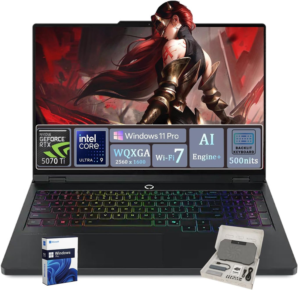 Lenovo Legion Pro 5i Gen 10 Gaming Laptop, GeForce RTX 5070 Ti GDDR7, Intel U9 275HX (24-Core), 16' WQXGA 500Nits Display, Backlit KB, AI Engine+, Wi-Fi 7, Win 11 Pro, Accessories, 32GB DDR5, 2TB SSD