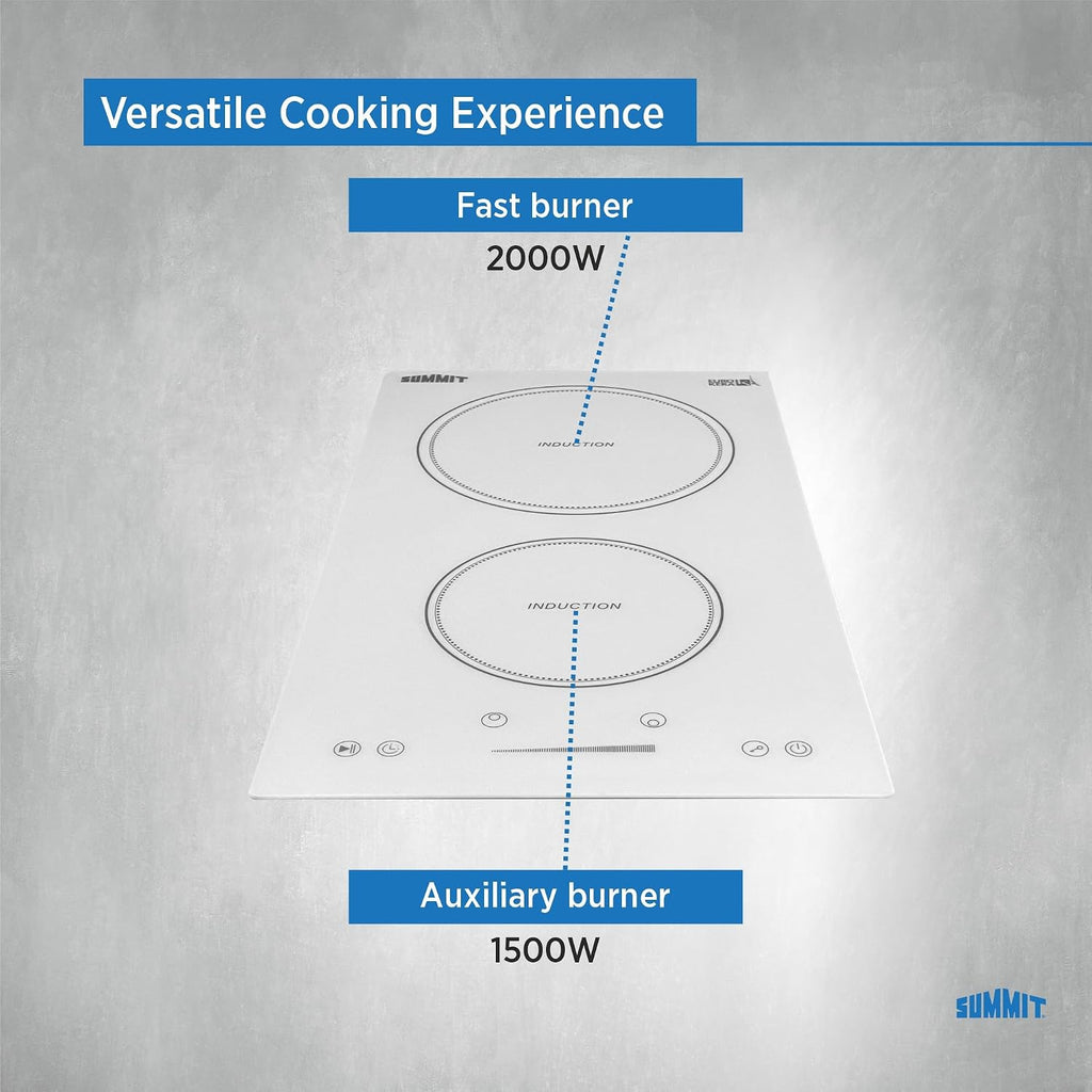 Summit 12' 2 zone Electric Cooktop. 208-240V Induction Cooktop, ADA Compliant, White- SINC2B231W