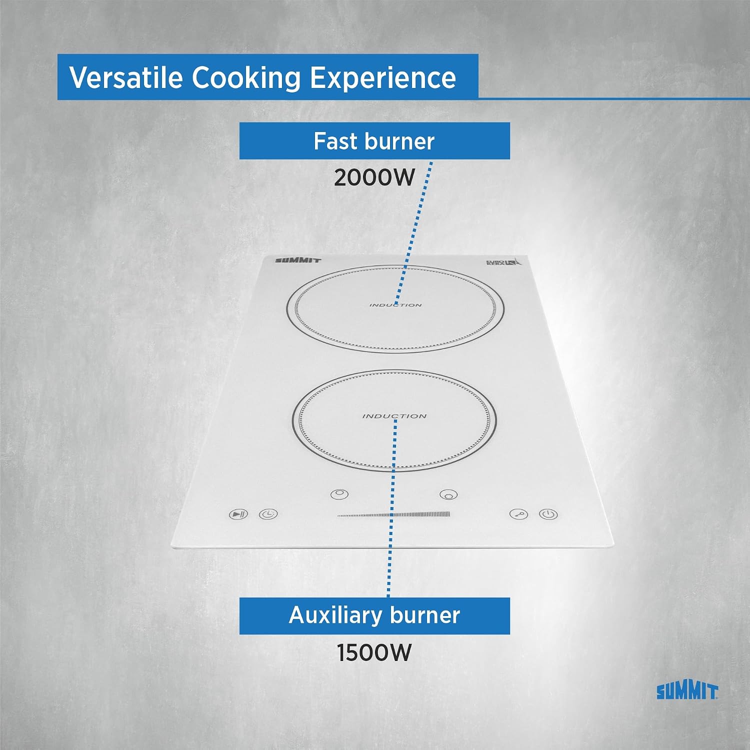 Summit 12' 2 zone Electric Cooktop. 208-240V Induction Cooktop, ADA Compliant, White- SINC2B231W