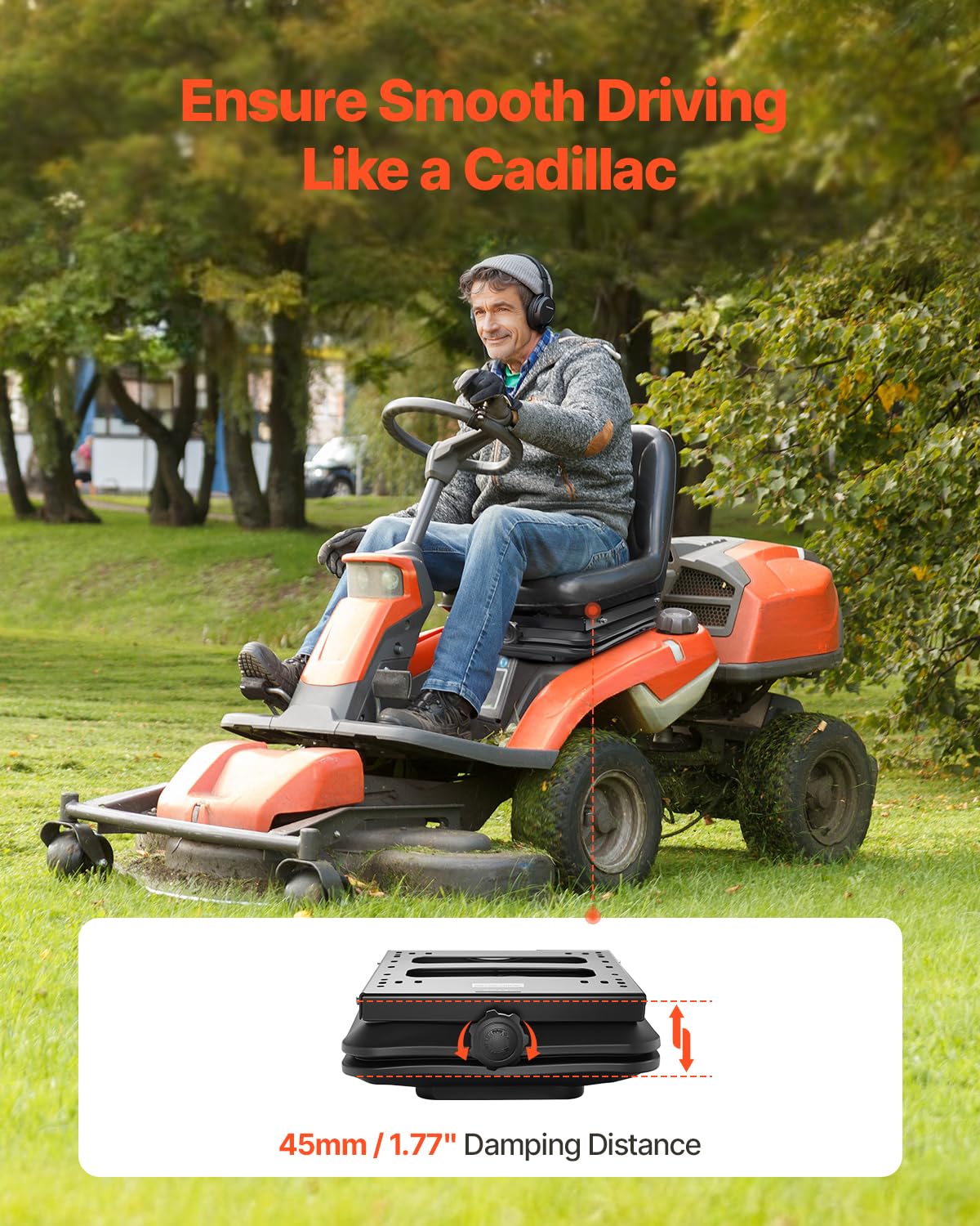 VEVOR Seat Suspension Kit Without Seat Slider Track, Universal Air Ride Seat Suspension for Zero Turn Lawn Mower, with Dustcover, Tractor Seat Suspension ‎Kit for Forklift, Bulldozers