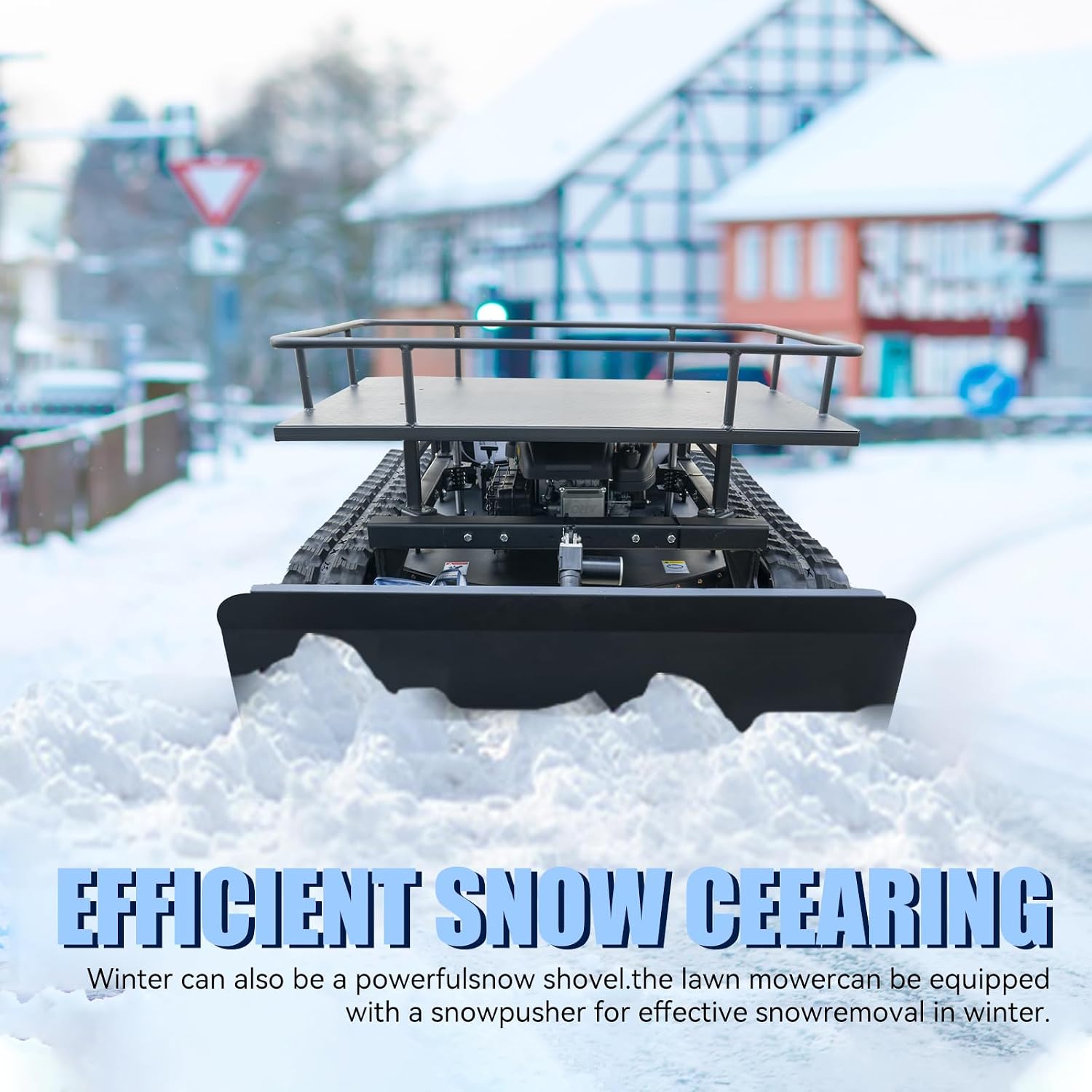 Remote-Controlled Tracked Lawnmower with a Powerful 22hp Brand Engine, Snowplow, and Lifting Rack; All-in-One Lawnmower, Snow Removal, and Transport Machine.