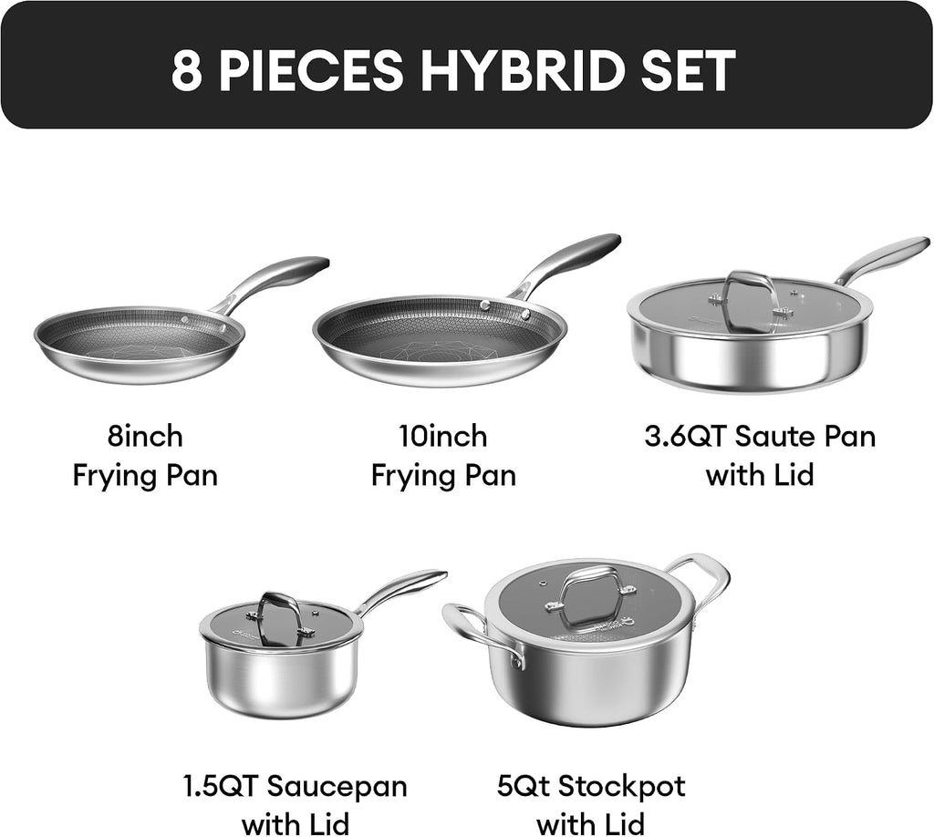 COOKER KING Stainless Steel Cookware Set, Pots and Pans Set Non Stick, Frying Pans, Saucepan, Saute Pan & Stock Pot, Non Toxic, Induction, Oven, Dishwasher Safe, PFOA Free