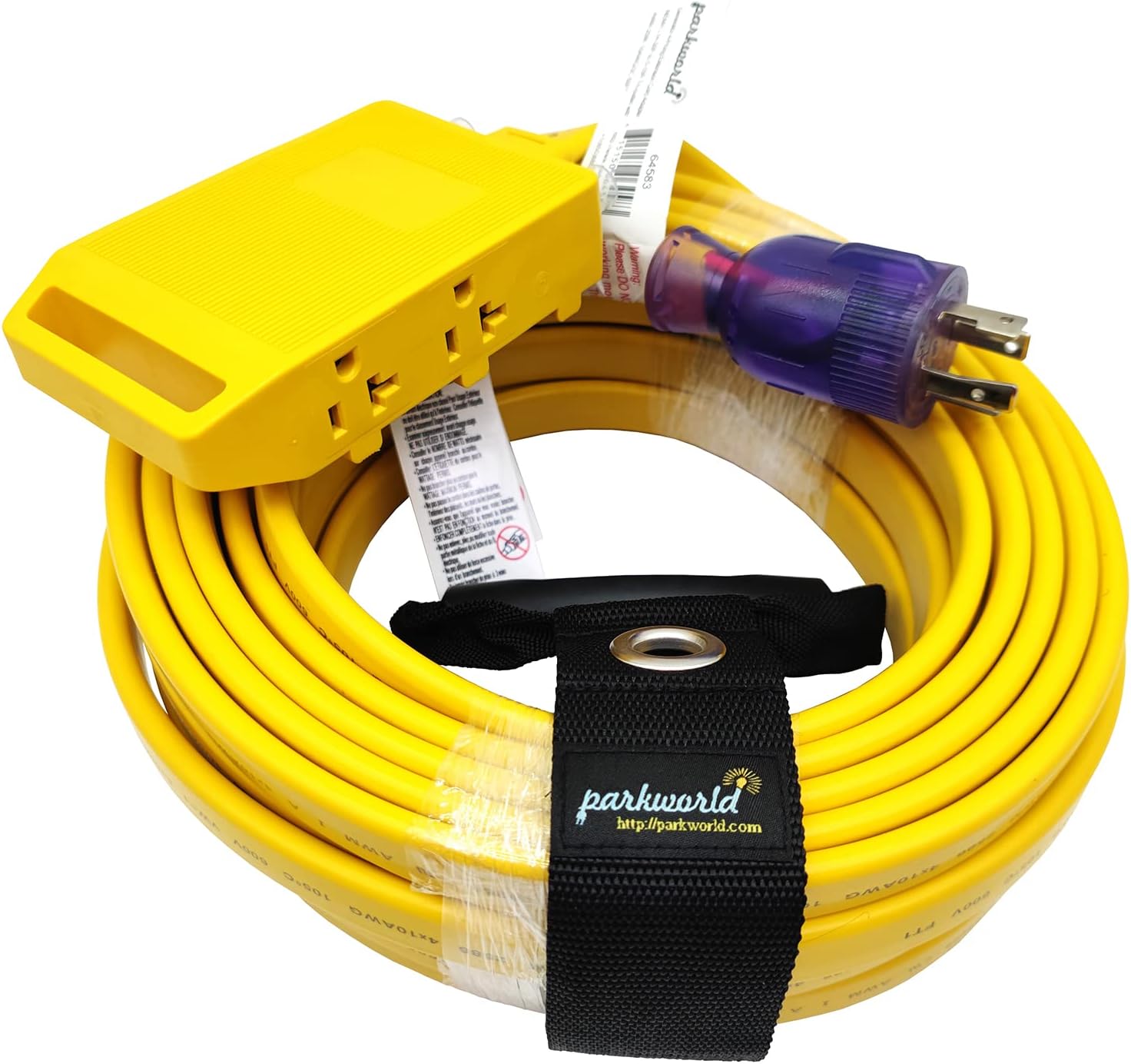 Parkworld Generator Distribution 4-Prong 30 AMP NEMA L14-30P to 5-20R Four-outlets (T-Blade 5-15R) Flat Extension Cord with 2 of 20amp Circuit Breaker (50FT)