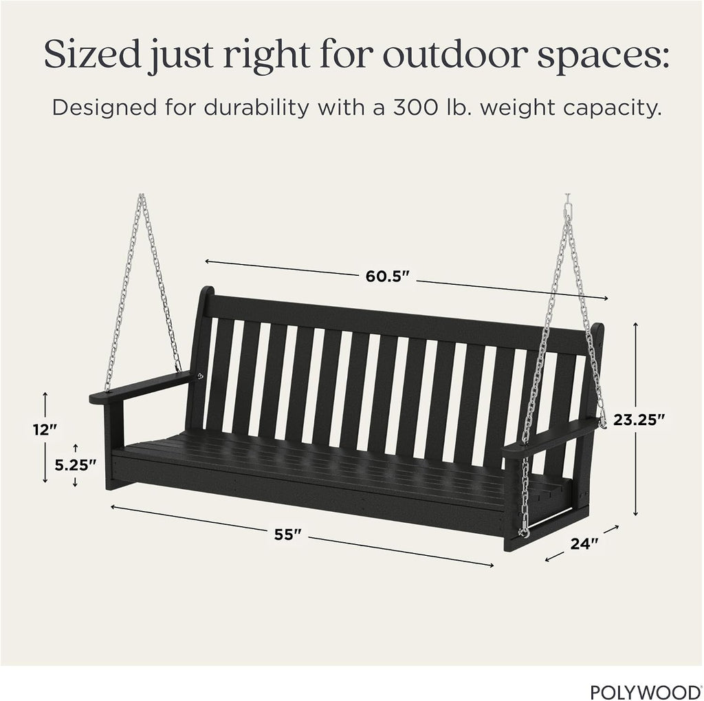 POLYWOOD GNS60BL Vineyard 60' Outdoor Swing, Black
