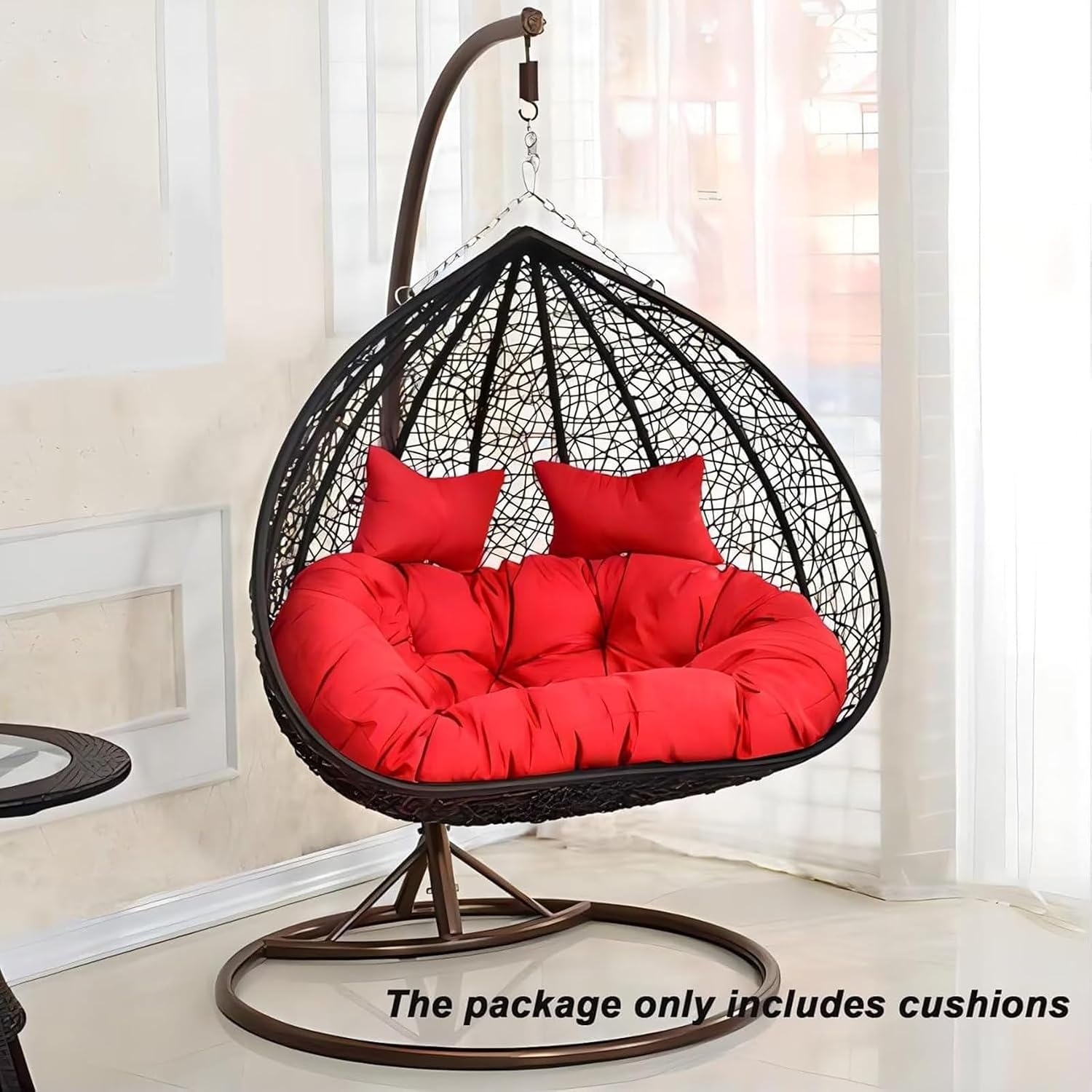 2 Seater Egg Chair Swing Cushion Outdoor,Double Egg Chair Cushion Replacement,Waterproof Detachable Hanging Basket Chair Cushions,for Garden Balcony(B)
